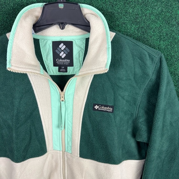 Columbia Back Bowl Full Zip Fleece Men’s Size Small Dark Green Cream Jacket - Picture 2 of 7